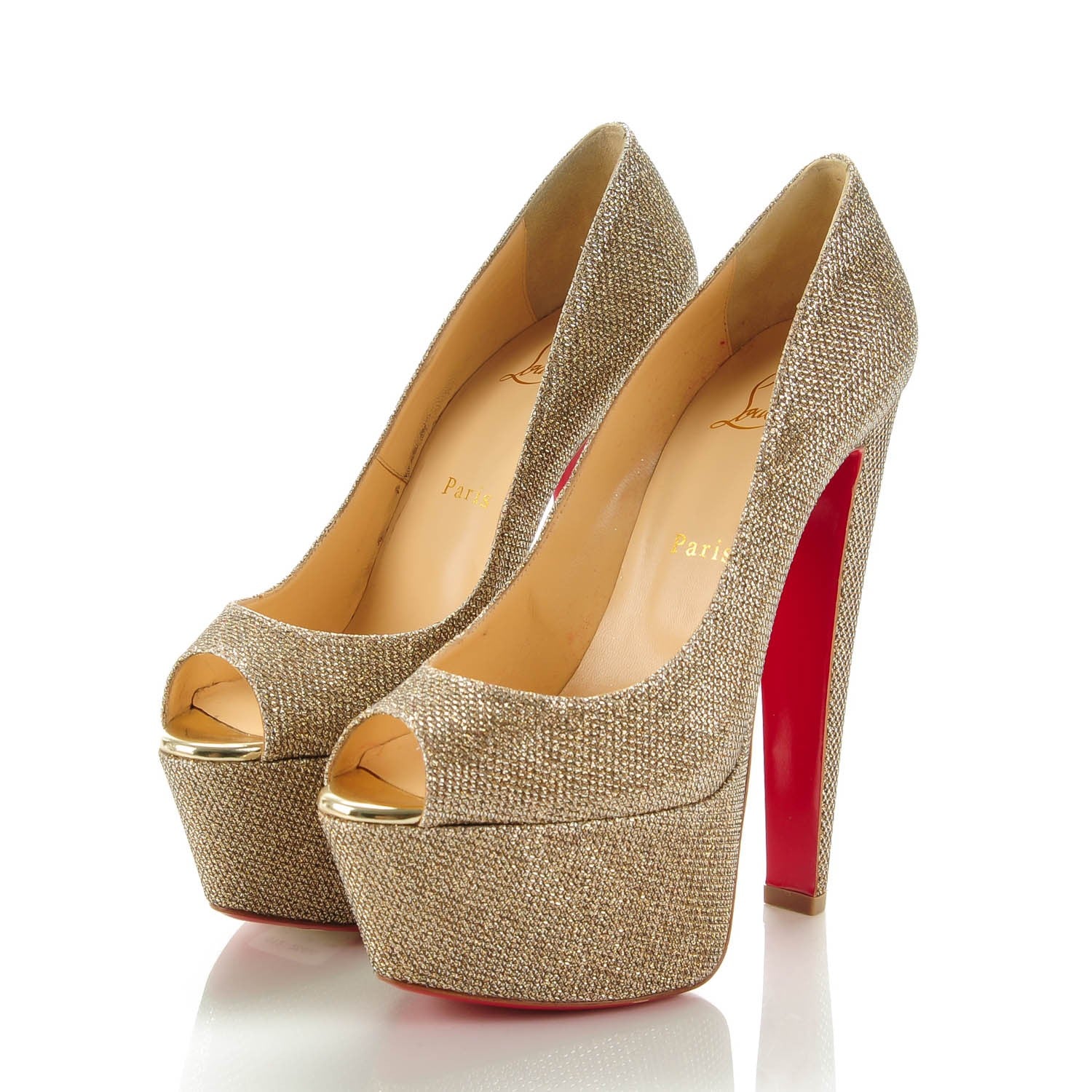 Christian Louboutin Glitter Fabric Altareva 160 Pumps 38.5 Gold 3 of 7