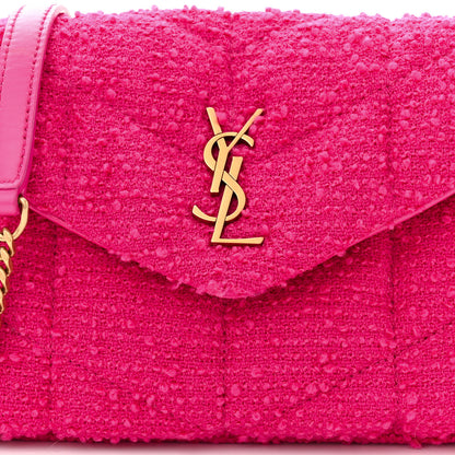 Saint Laurent SAINT LAURENT Boucle Tweed Quilted Toy Loulou Puffer Monogram Chain Satchel Magenta 8 of 11