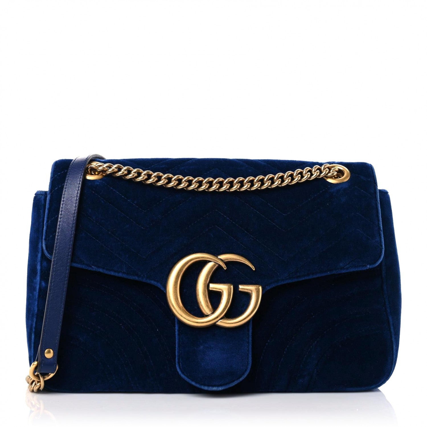Gucci Velvet Matelasse Medium GG Marmont Shoulder Bag Cobalt Blue 1 of 18