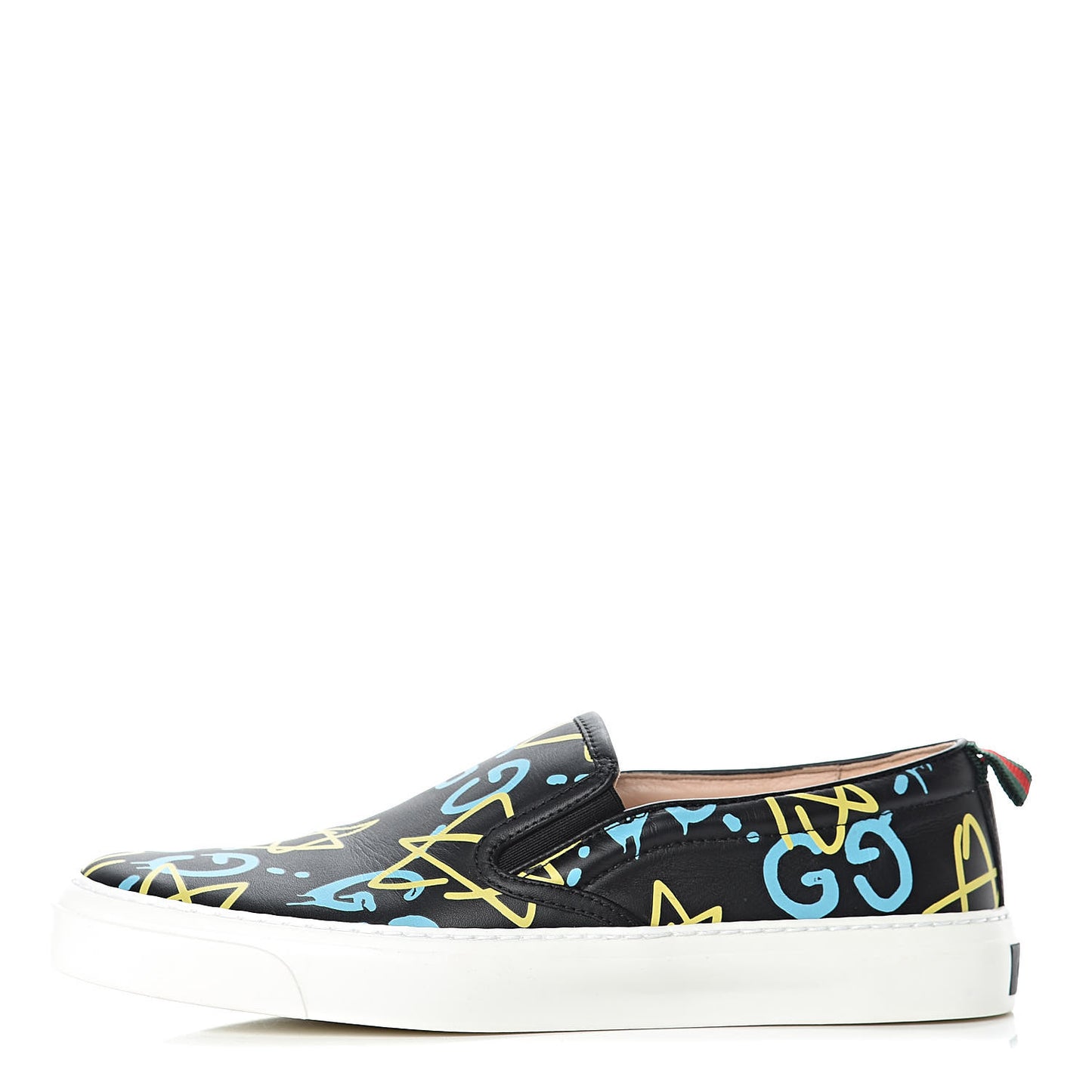 Calfskin GucciGhost Print Womens Slip On Sneakers 37.5 Black New Acquamarine