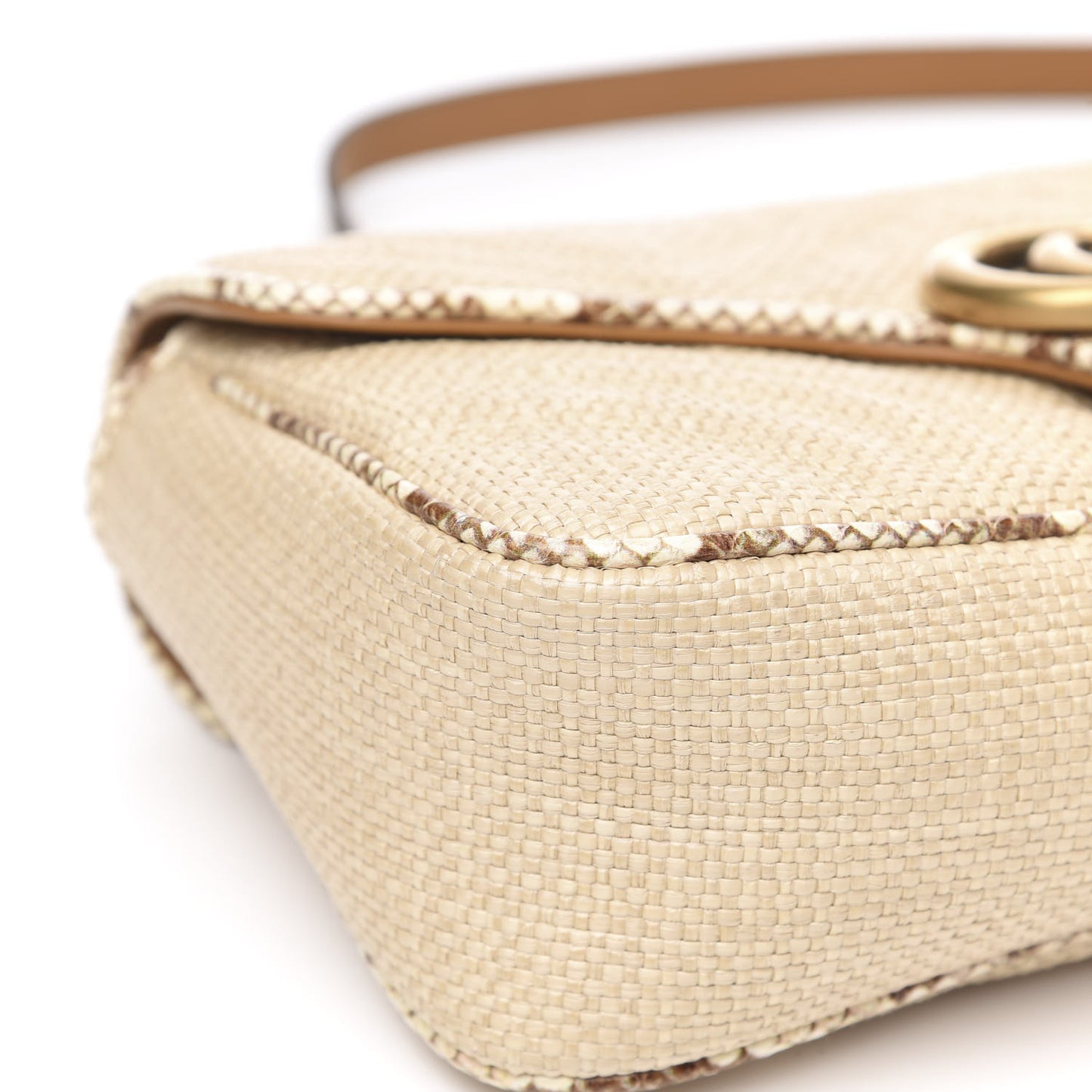 Raffia Elaphe Matelasse Small GG Marmont Shoulder Bag Natural Cream Brown