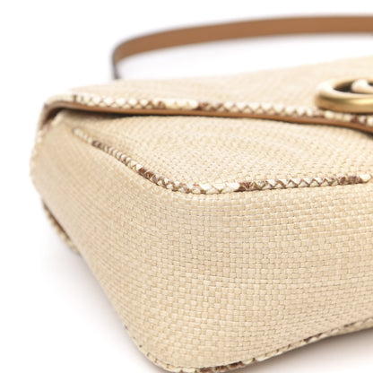 Gucci Raffia Elaphe Matelasse Small GG Marmont Shoulder Bag Natural Cream Brown 8 of 10