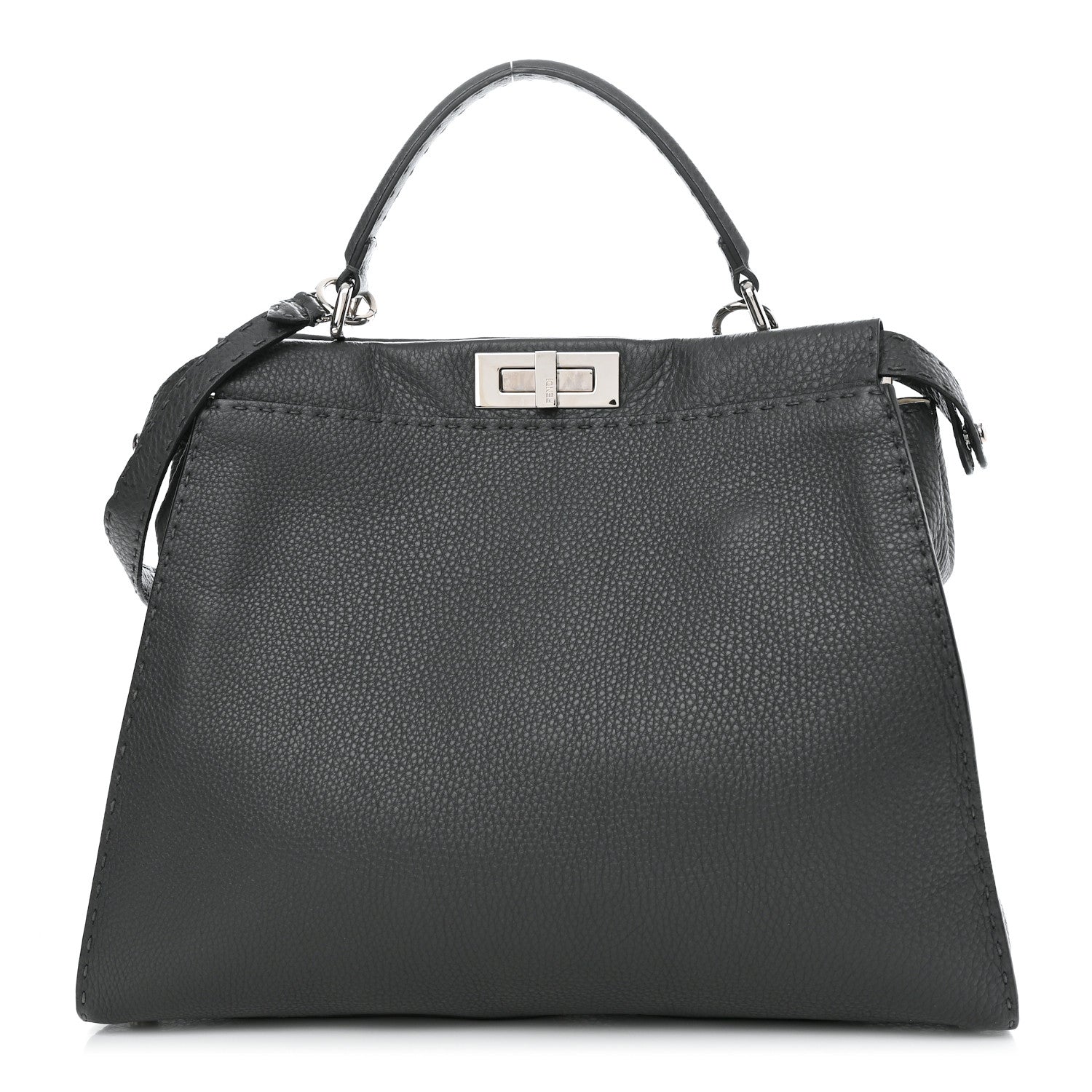 Fendi Cuoio Romano Selleria Bi-Color Large Peekaboo Iconic Satchel Asfalto Latte 1 of 12