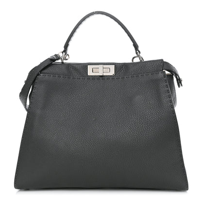 Fendi Cuoio Romano Selleria Bi-Color Large Peekaboo Iconic Satchel Asfalto Latte 1 of 12