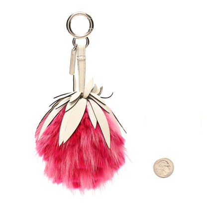 Fendi Fox Rabbit Fur Nappa Pineapple Bag Charm Fuxia White 2 of 5