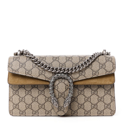 Gucci GG Supreme Monogram Suede Crystal Small Dionysus Shoulder Bag Beige Ebony Taupe 1 of 12