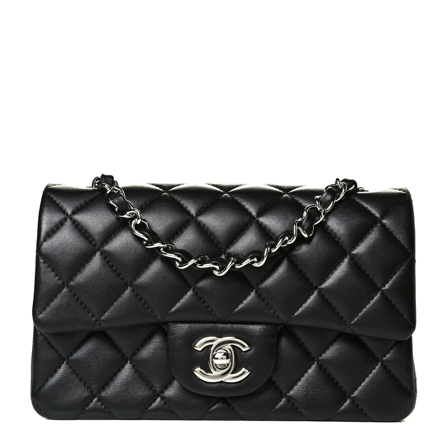 Lambskin Quilted Mini Rectangular Flap Black