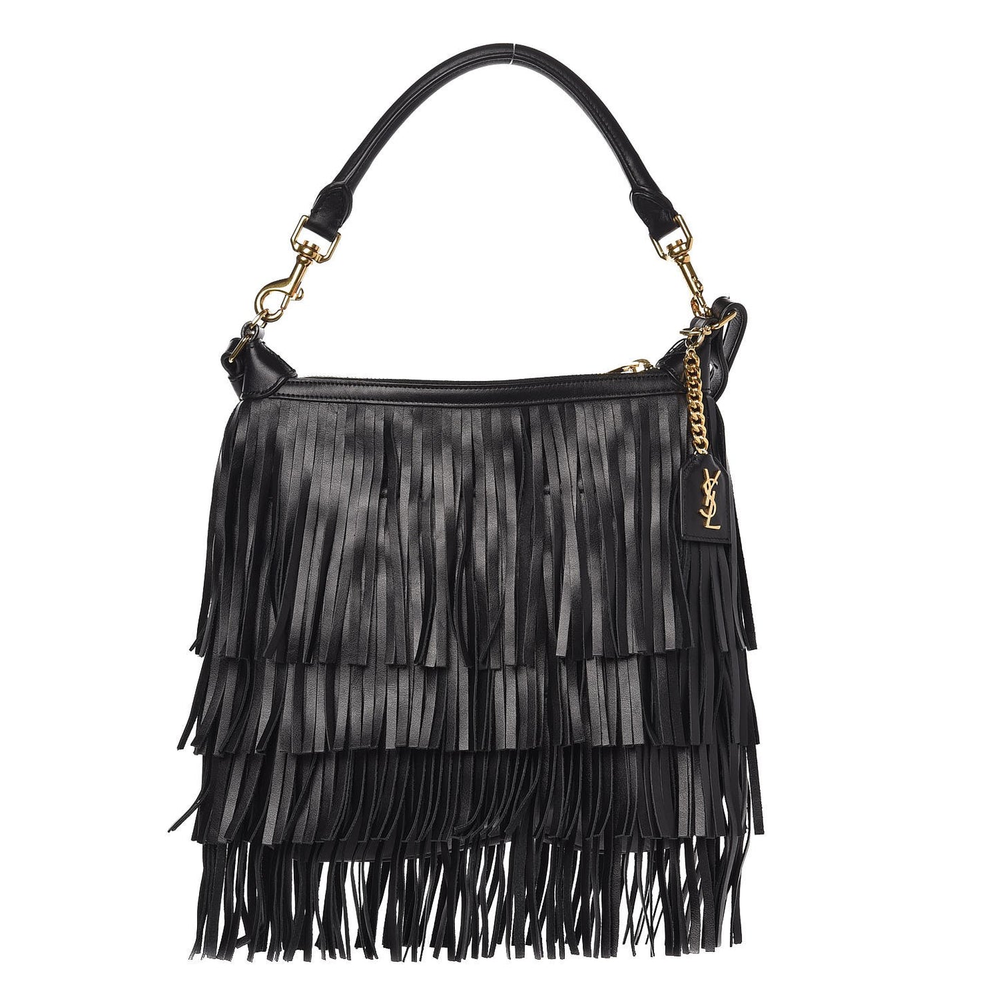 Calfskin Small Emmanuelle Fringe Hobo Bag Black