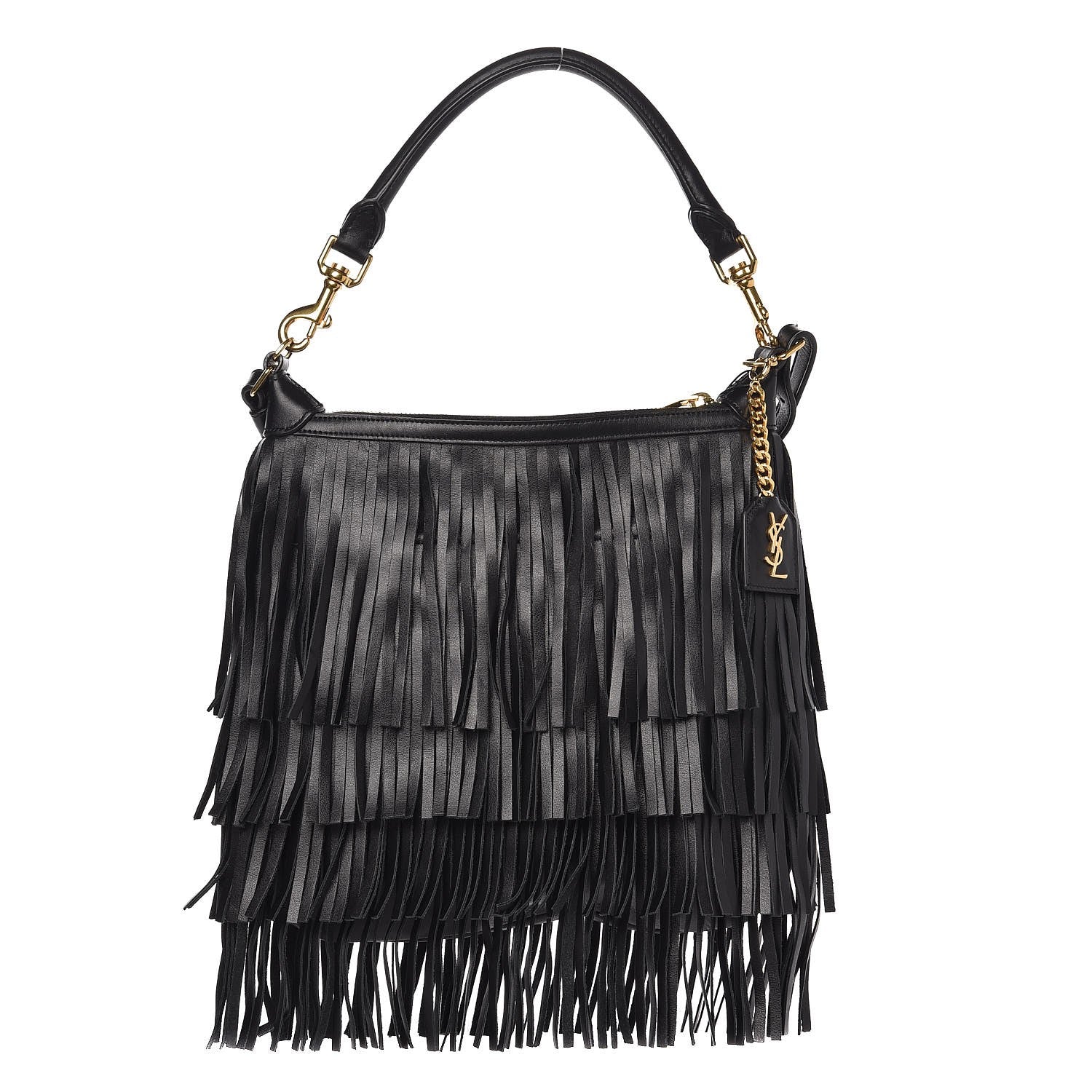 Saint Laurent Calfskin Small Emmanuelle Fringe Hobo Bag Black 1 of 6