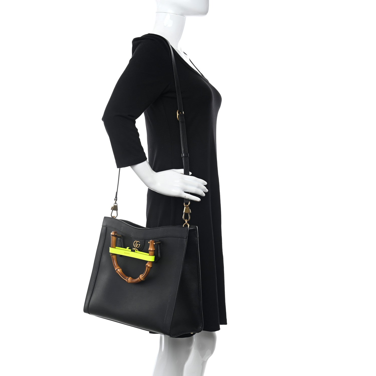 Gucci Calfskin Medium Diana Tote Bag Black Yellow Fluo 2 of 9