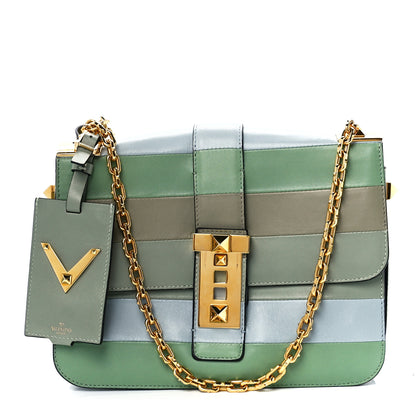 Valentino Garavani Nappa Striped B-Rockstud Flap Green 1 of 12