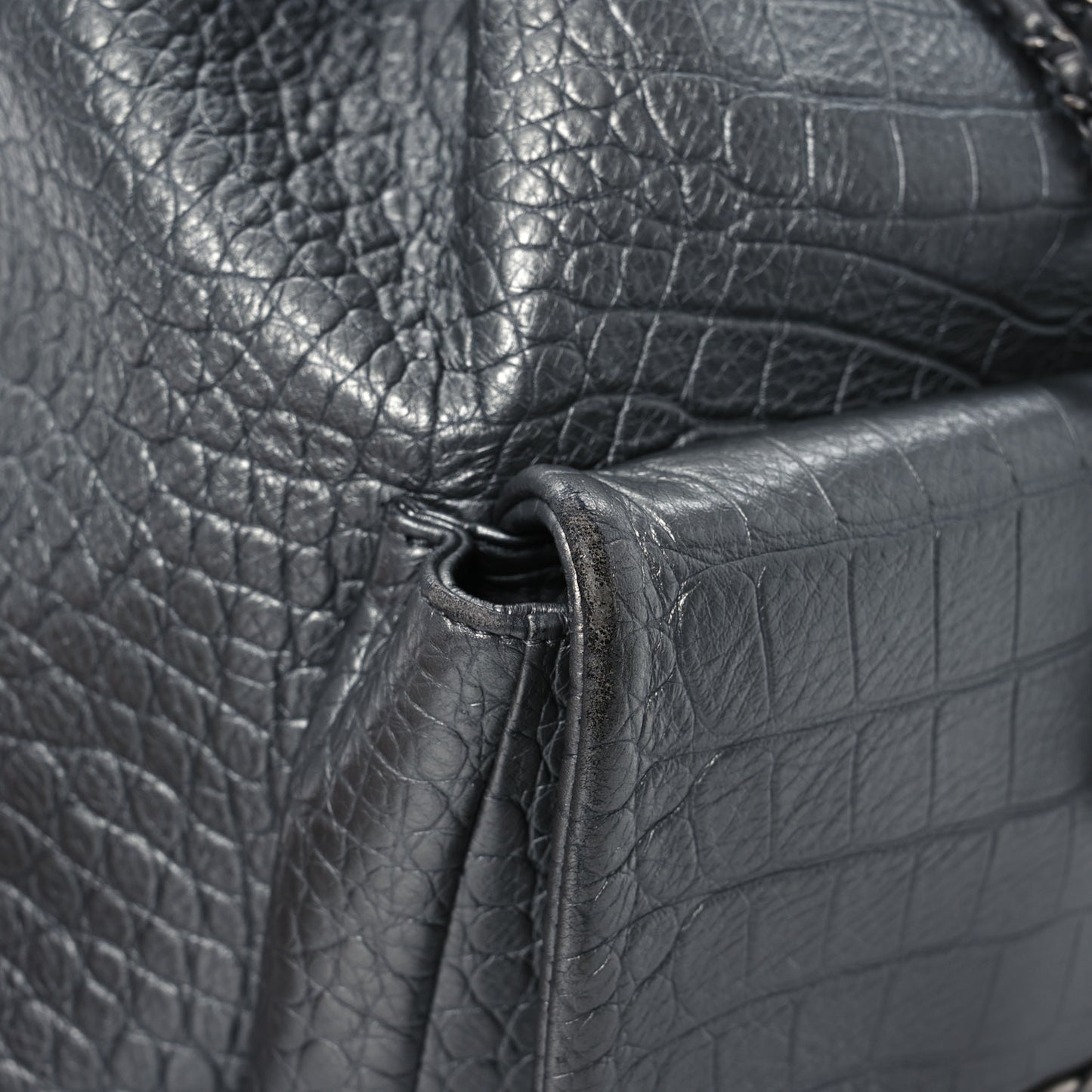 Metallic Calfskin Crocodile Embossed Large Backpack Silver