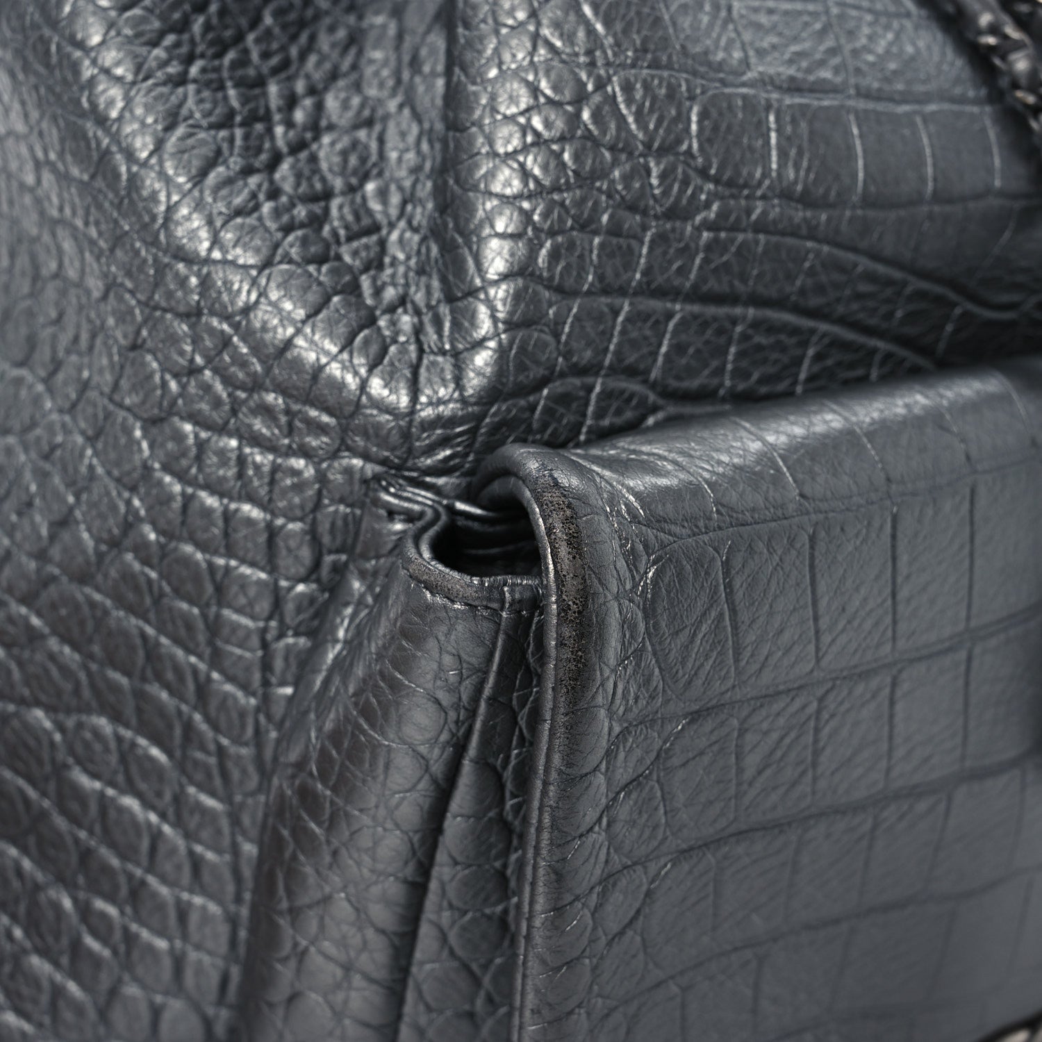 Chanel Metallic Calfskin Crocodile Embossed Large Backpack Silver 11 of 16