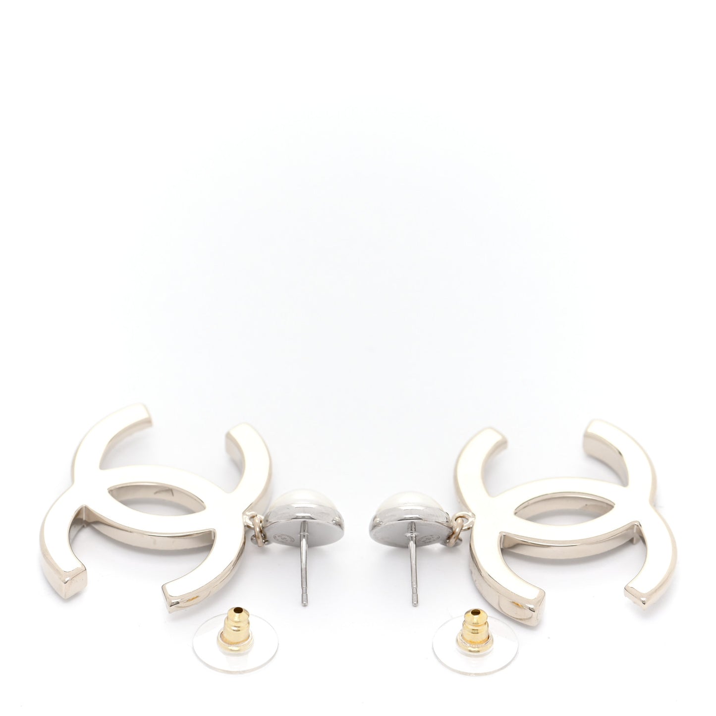Crystal Pearl CC Drop Earrings Gold Silver