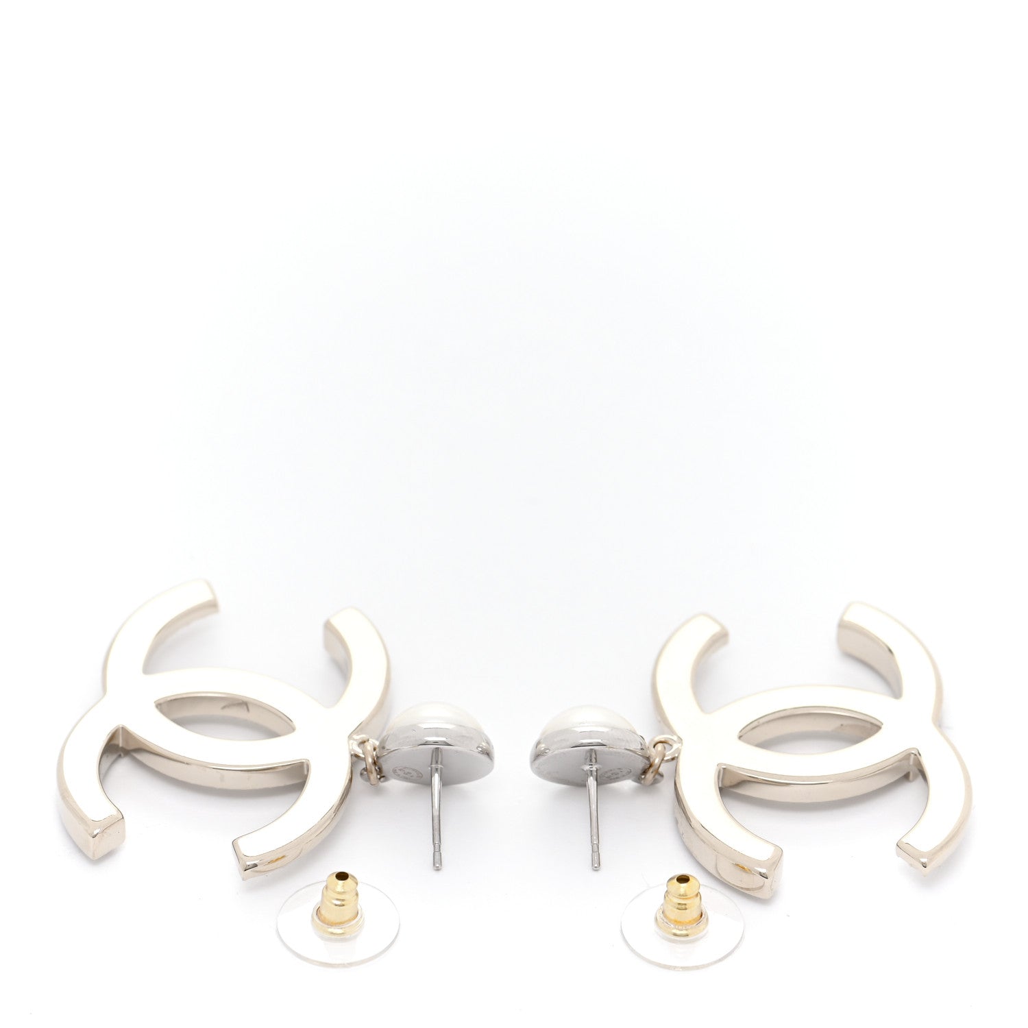 Chanel Crystal Pearl CC Drop Earrings Gold Silver 3 of 5
