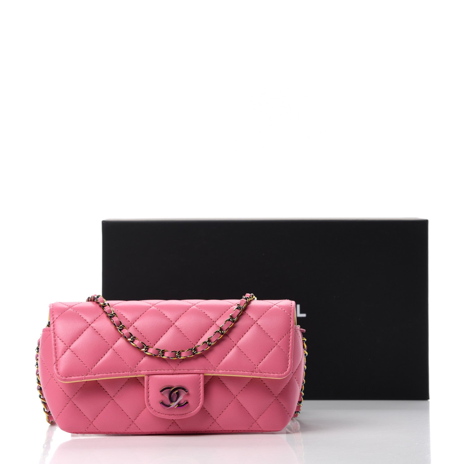 Chanel Lambskin Quilted Glasses Case With Chain Pink Yellow 12 of 12