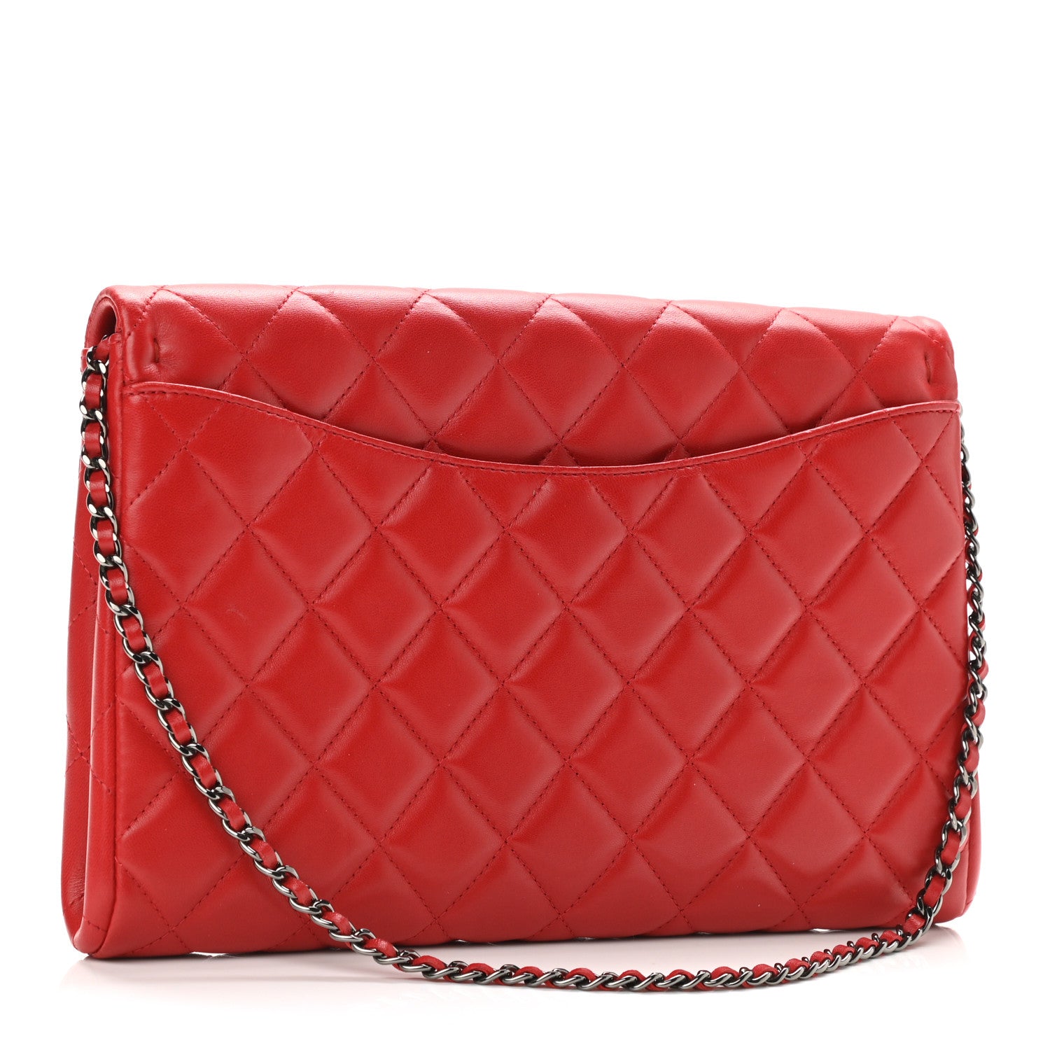 Chanel Lambskin Quilted Clutch With Chain Flap Red 3 of 11