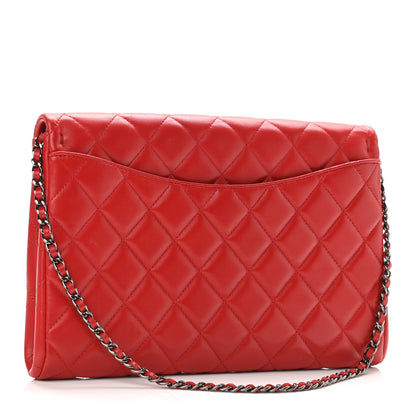 Chanel Lambskin Quilted Clutch With Chain Flap Red 3 of 11