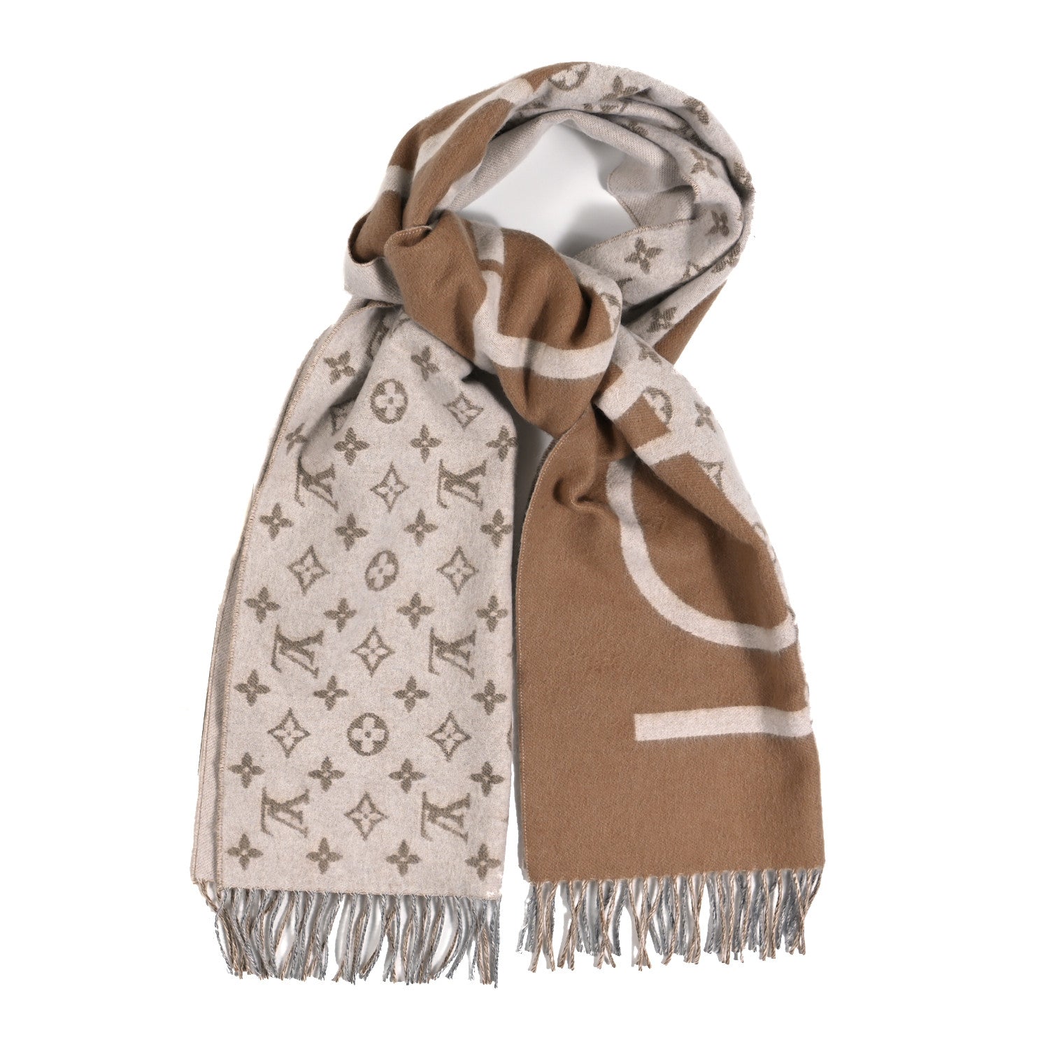 Louis Vuitton Cashmere Monogram Split Scarf Beige 1 of 4