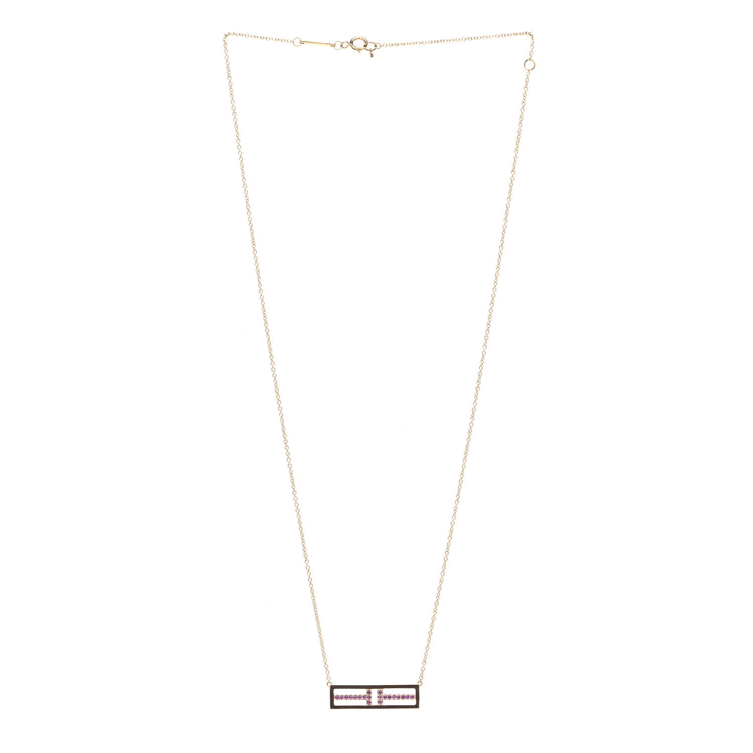 Tiffany 18K Rose Gold Pink Sapphire T Open Horizontal Bar Pendant Necklace 2 of 7