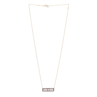 Tiffany 18K Rose Gold Pink Sapphire T Open Horizontal Bar Pendant Necklace 2 of 7