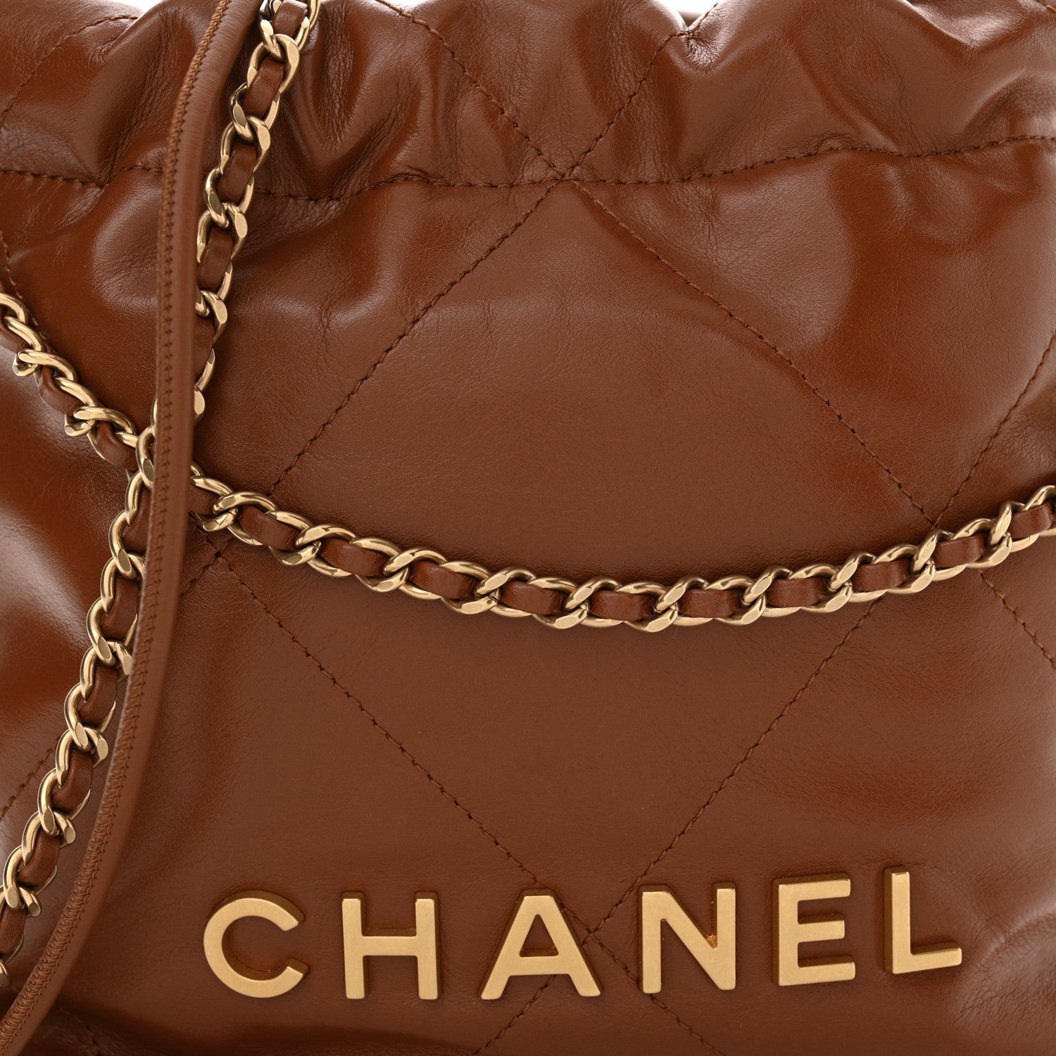 Chanel Shiny Calfskin Quilted Mini Chanel 22 Light Brown 8 of 10
