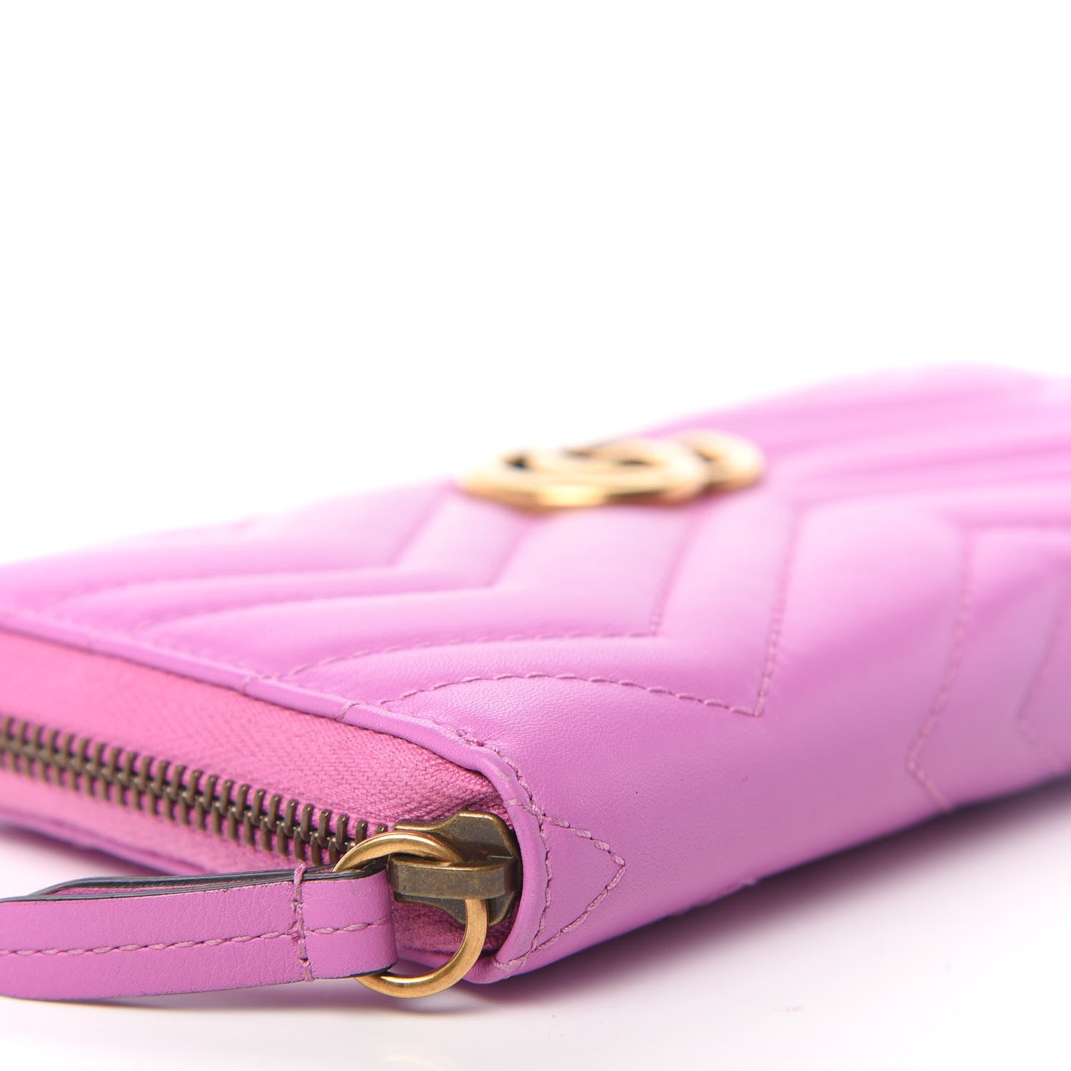 Gucci Calfskin Matelasse GG Marmont Zip Around Wallet Candy Mousse 7 of 9