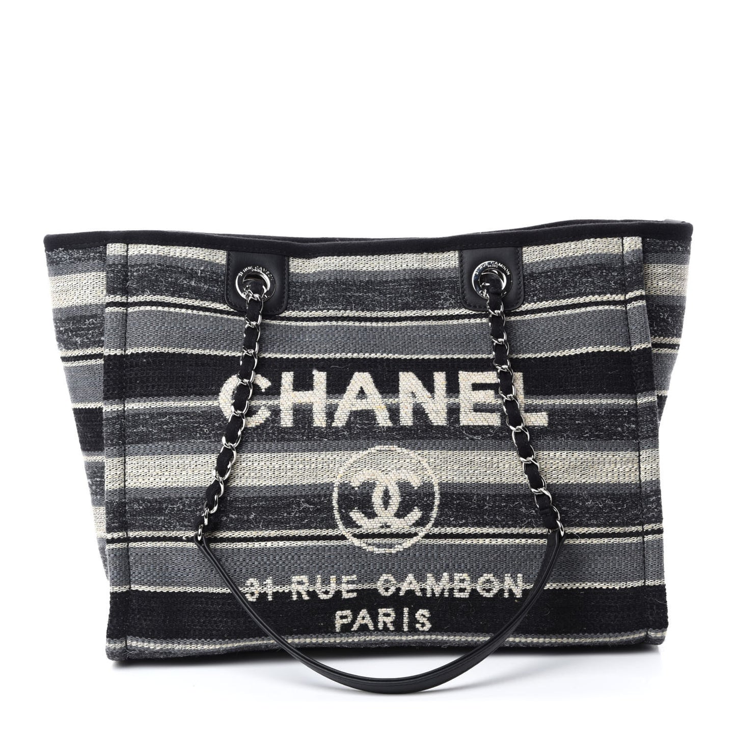 Striped Canvas Small Deauville Tote Dark Grey