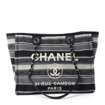 Chanel Striped Canvas Small Deauville Tote Dark Grey 1 of 10