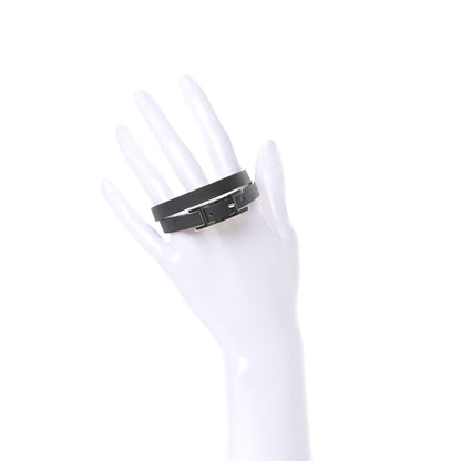 Hermes Chamonix Tadelakt Behapi Double Tour Reversible Bracelet T3 Black Fauve 2 of 4