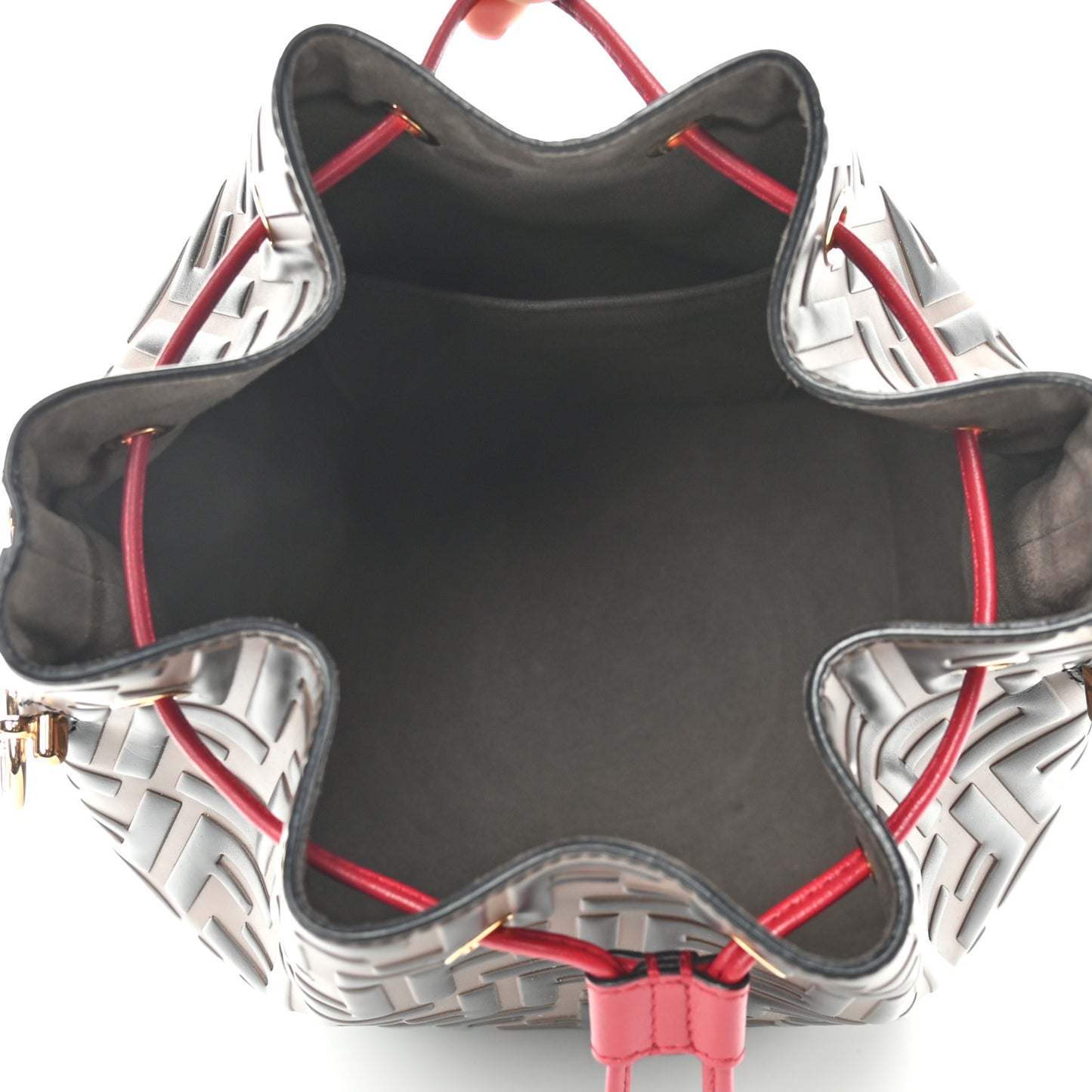 Vitello Grace F is Fendi Bi-Color FF 1974 Embossed Grande Mon Tresor Bucket Bag Maya Black Fragola