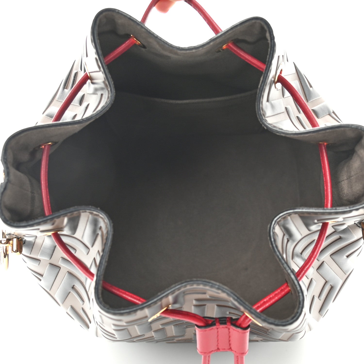 Fendi Vitello Grace F is Fendi Bi-Color FF 1974 Embossed Grande Mon Tresor Bucket Bag Maya Black Fragola 5 of 9