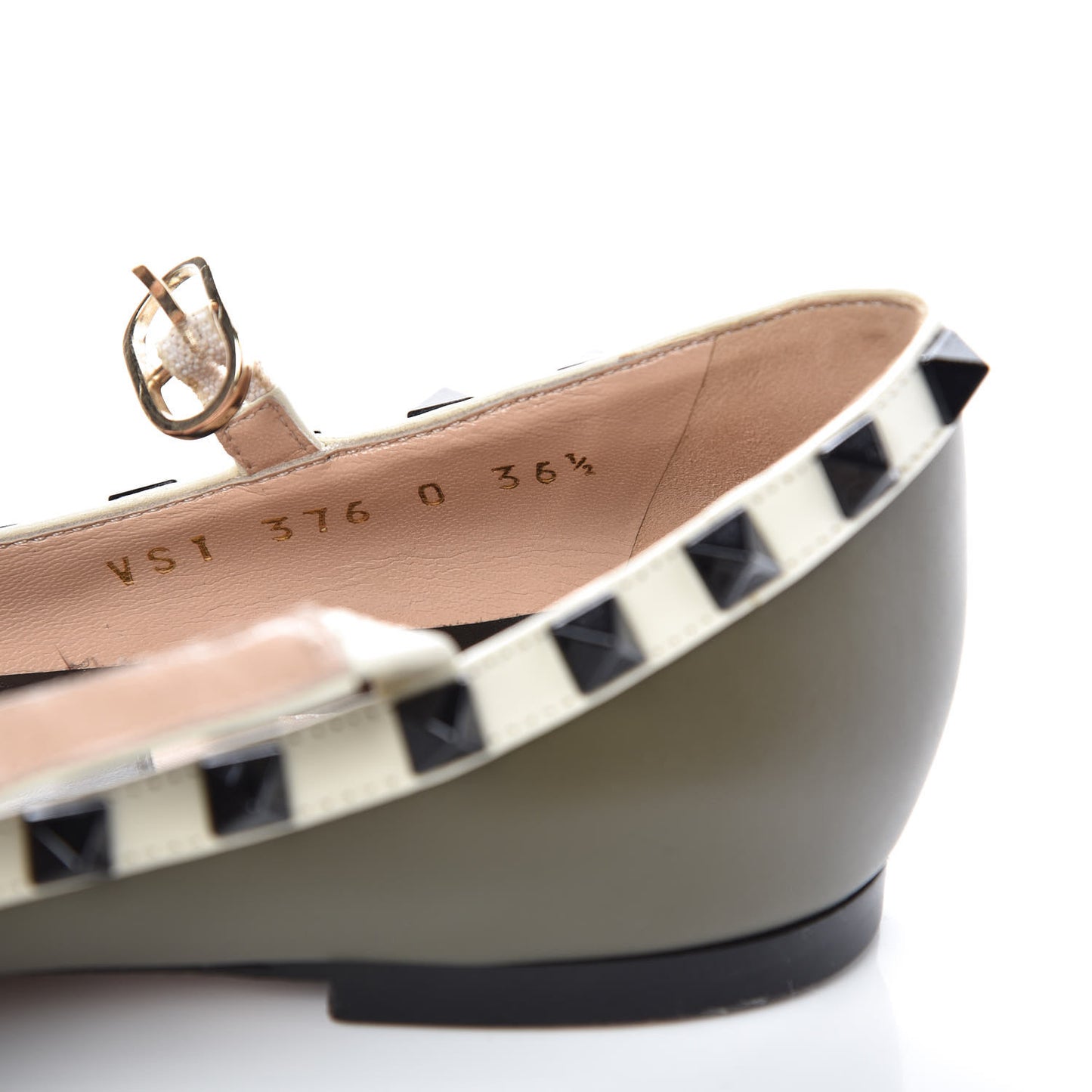 Nappa Rockstud Cage Ballerina Flats 36.5 Army Green Light Ivory