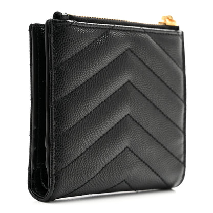 Saint Laurent Grain De Poudre Matelasse Chevron Monogram Zipped Card Case Black 3 of 8