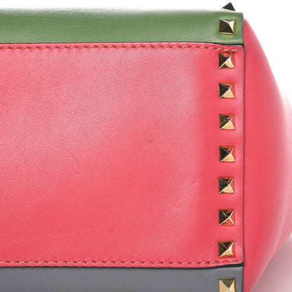 Valentino Garavani Vitello Colorblock Small Rockstud Double Handle Tote Deep Rose Clover Grey Scarlet 9 of 12