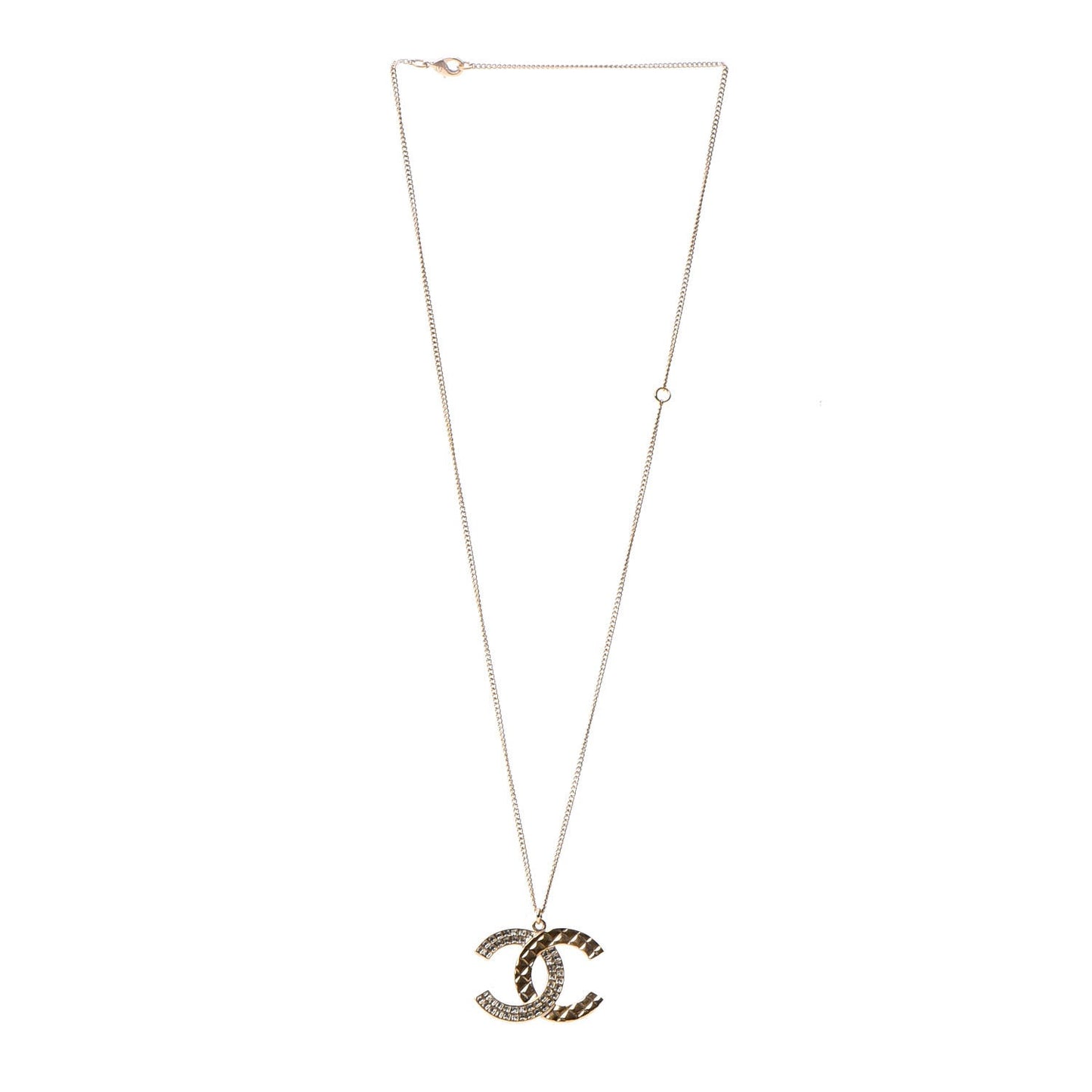 Baguette Crystal Quilted CC Pendant Necklace Gold
