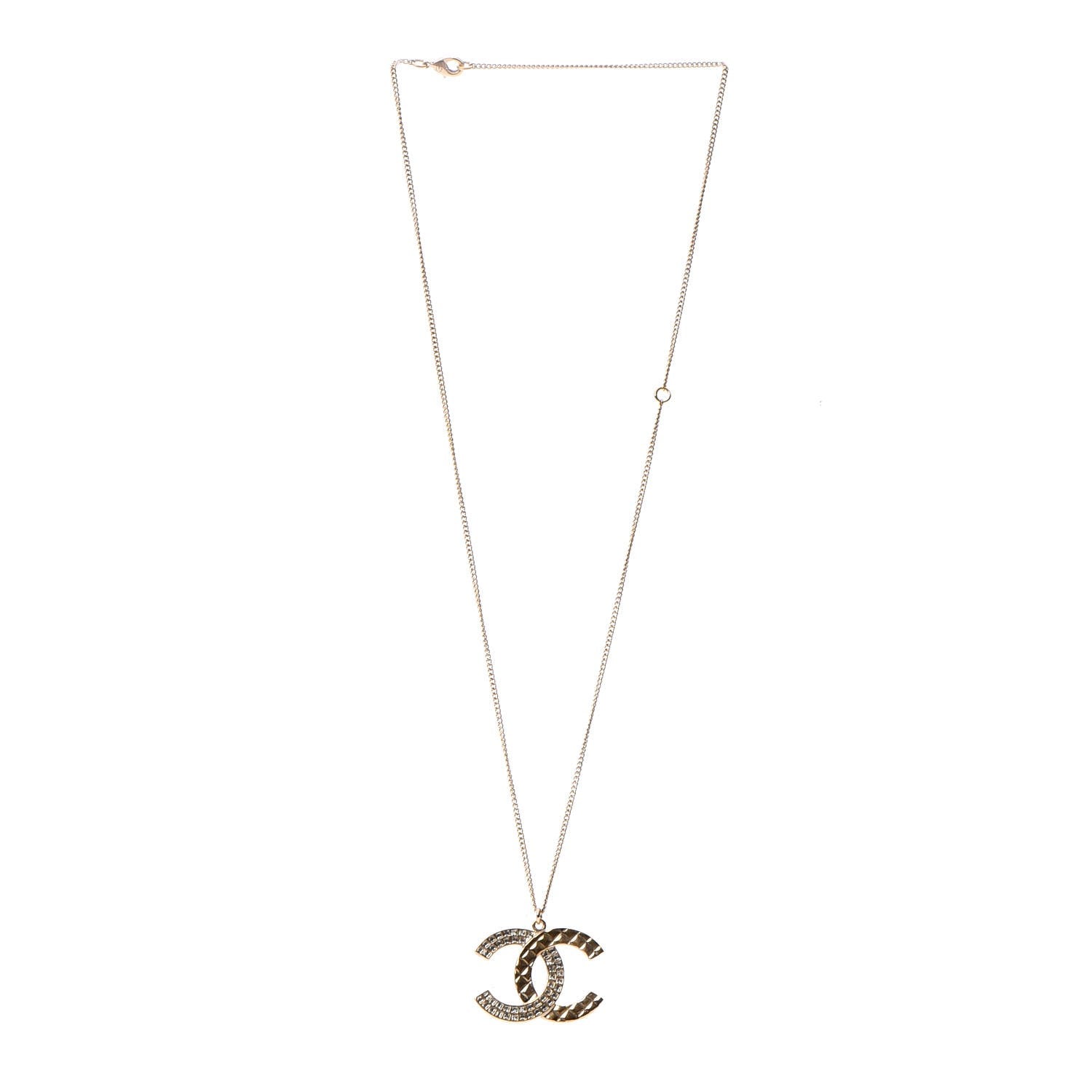 Chanel Baguette Crystal Quilted CC Pendant Necklace Gold 3 of 6