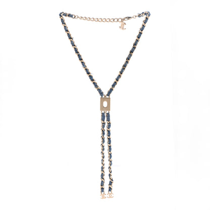 Chanel Metal Denim CC Necklace Blue Gold 3 of 7