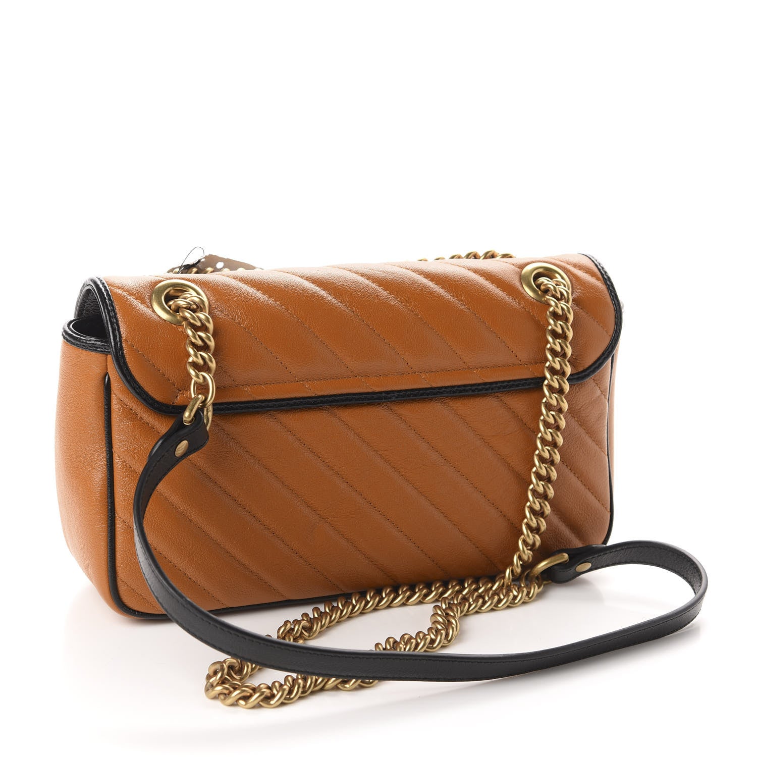 Gucci Vintage Effect Calfskin Matelasse Diagonal Small Torchon GG Marmont Shoulder Bag Cognac Black 3 of 10