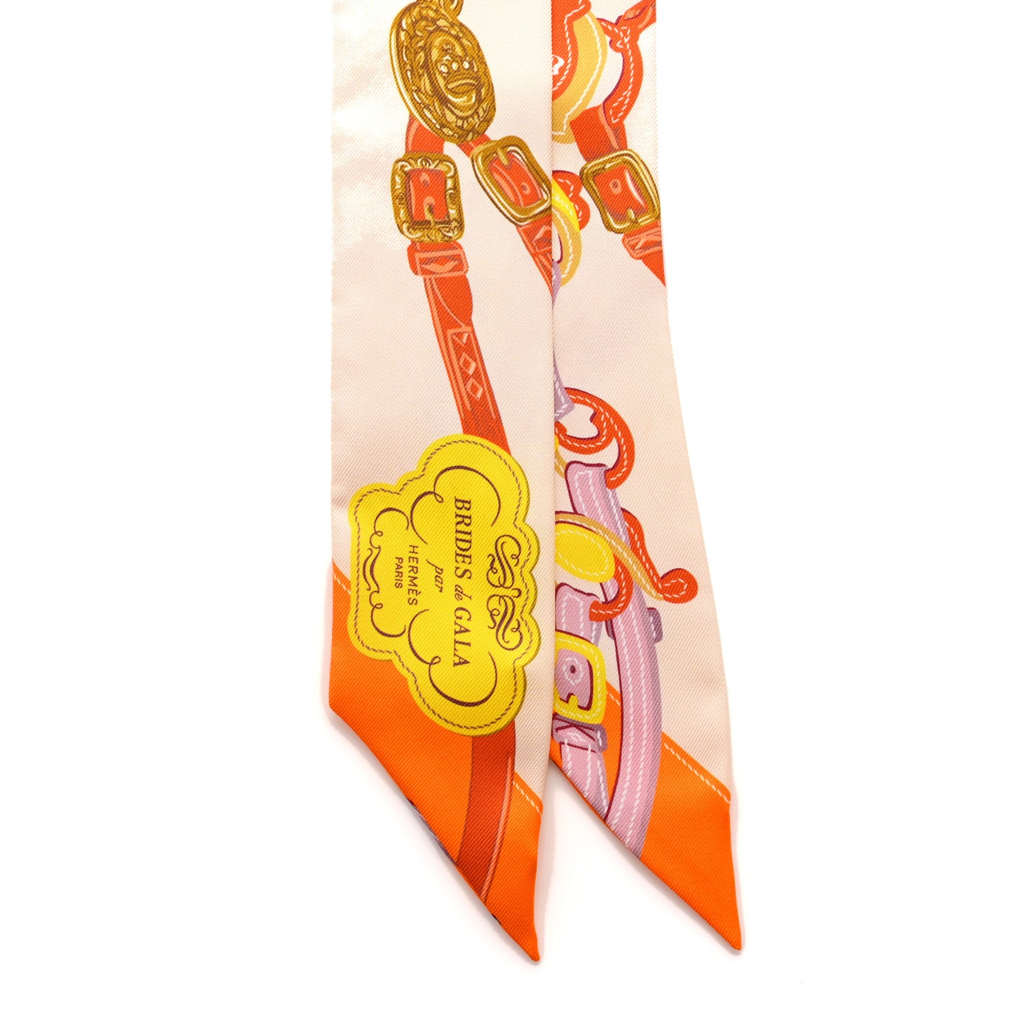 Hermes Silk Brides De Gala Twilly Creme Orange Jaune Vif 4 of 5