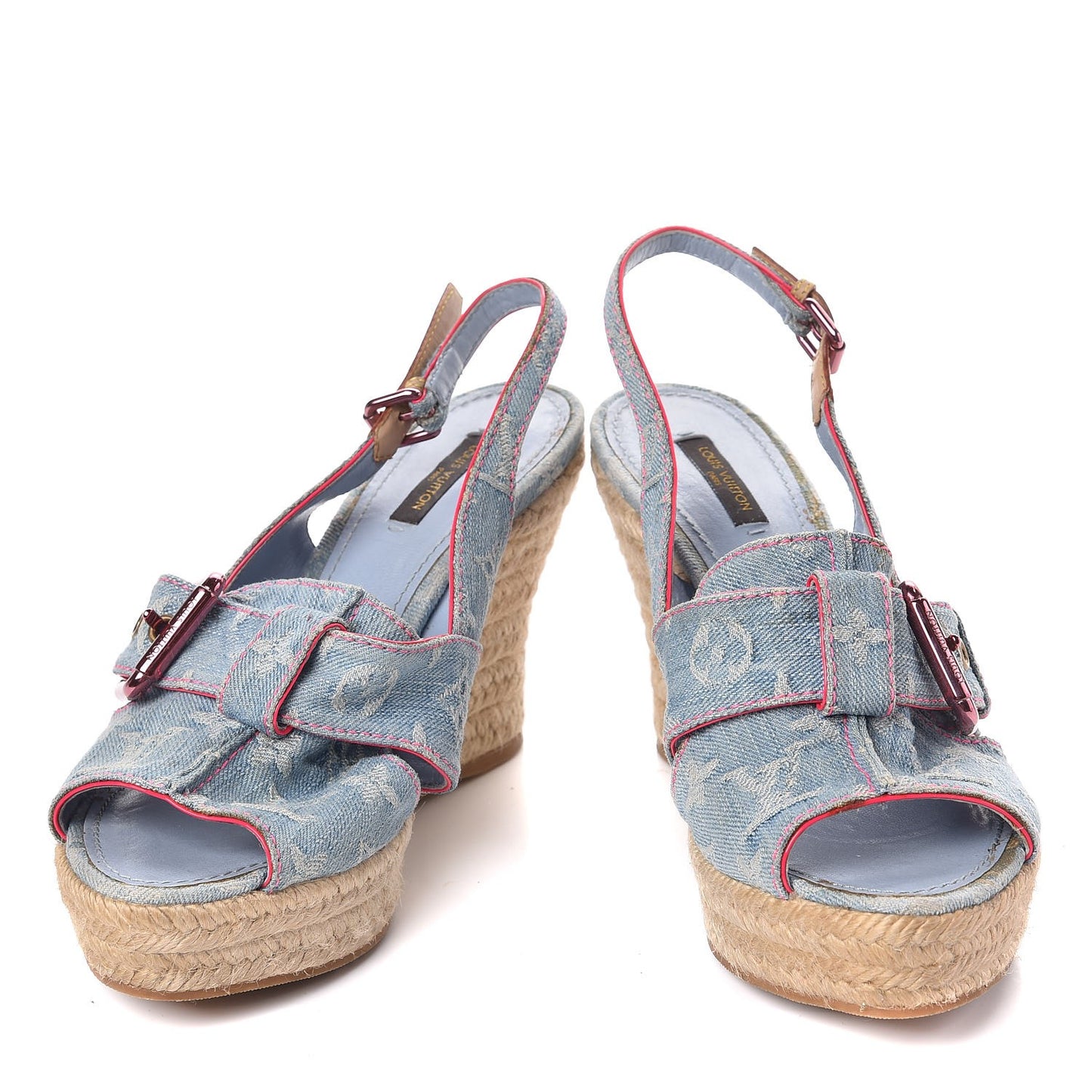 Denim Monogram Espadrille Wedge Sandals 40 Blue