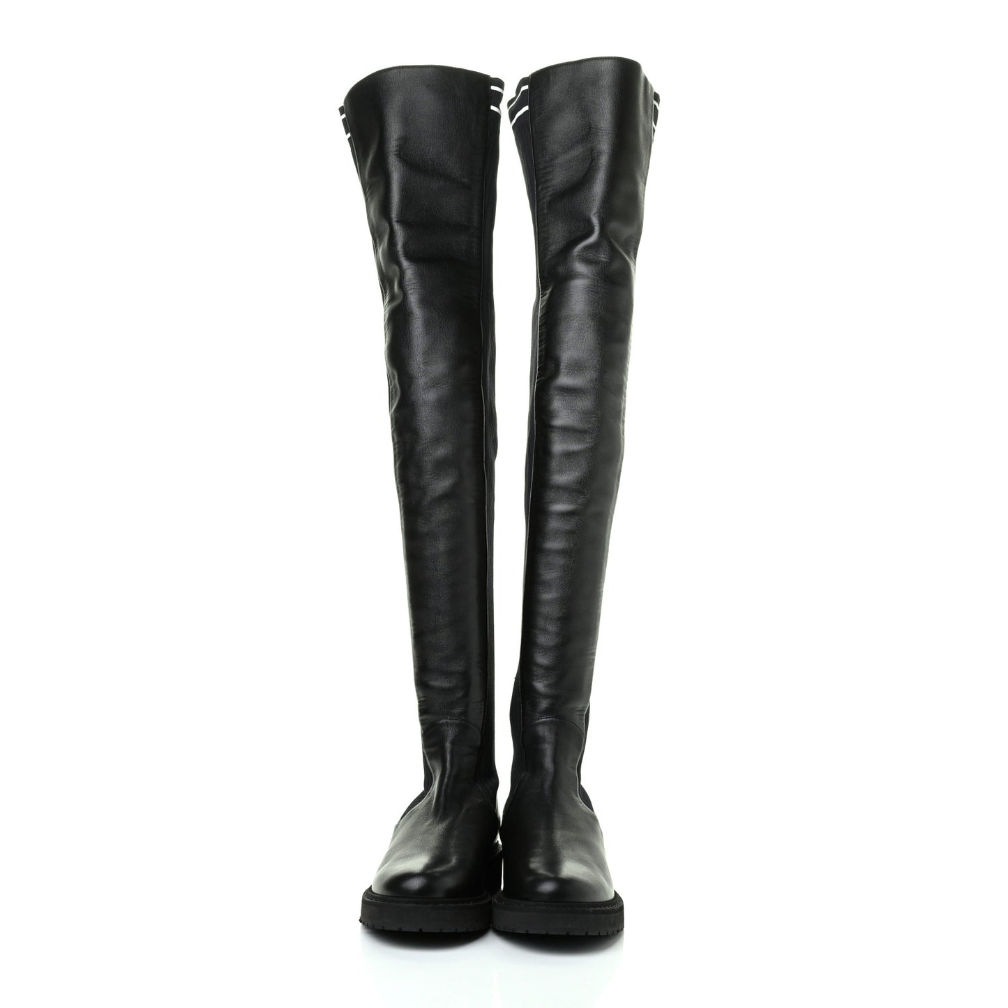 Nappa Stretch Fabric Logo Rockoko Thigh High Boots 36 Black White