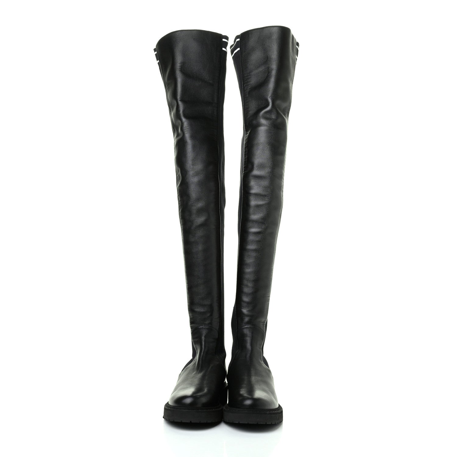 Fendi Nappa Stretch Fabric Logo Rockoko Thigh High Boots 36 Black White 2 of 7