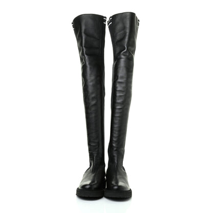Fendi Nappa Stretch Fabric Logo Rockoko Thigh High Boots 36 Black White 2 of 7