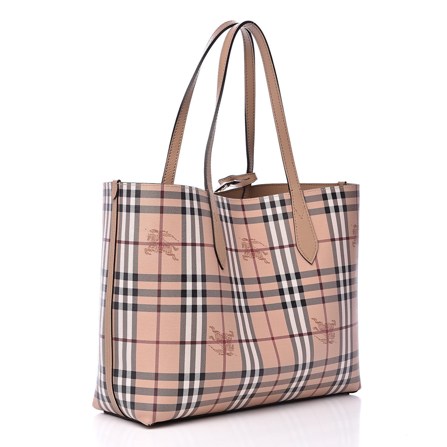 Grainy Calfskin Haymarket Check Medium Reversible Tote Camel