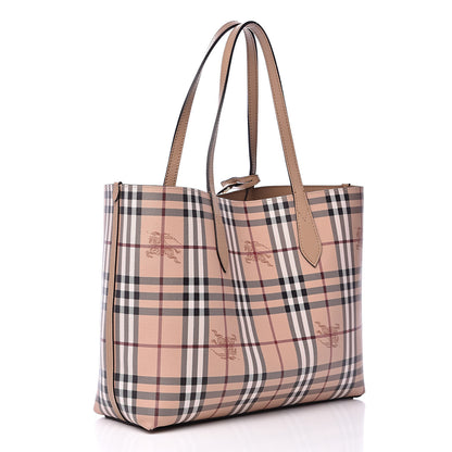 Burberry Grainy Calfskin Haymarket Check Medium Reversible Tote Camel 6 of 18