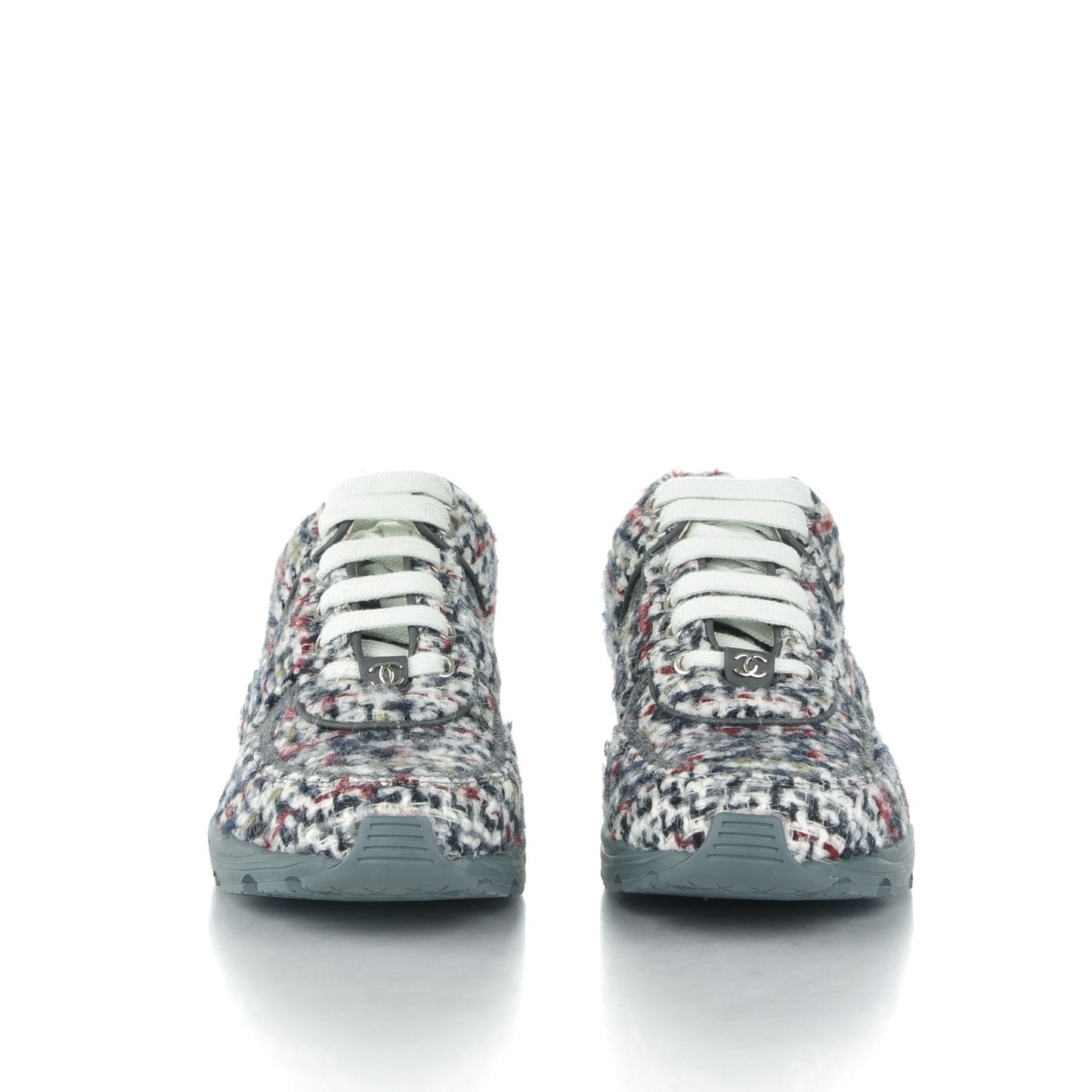 Tweed Calfskin Sneakers 38 Ecru Navy