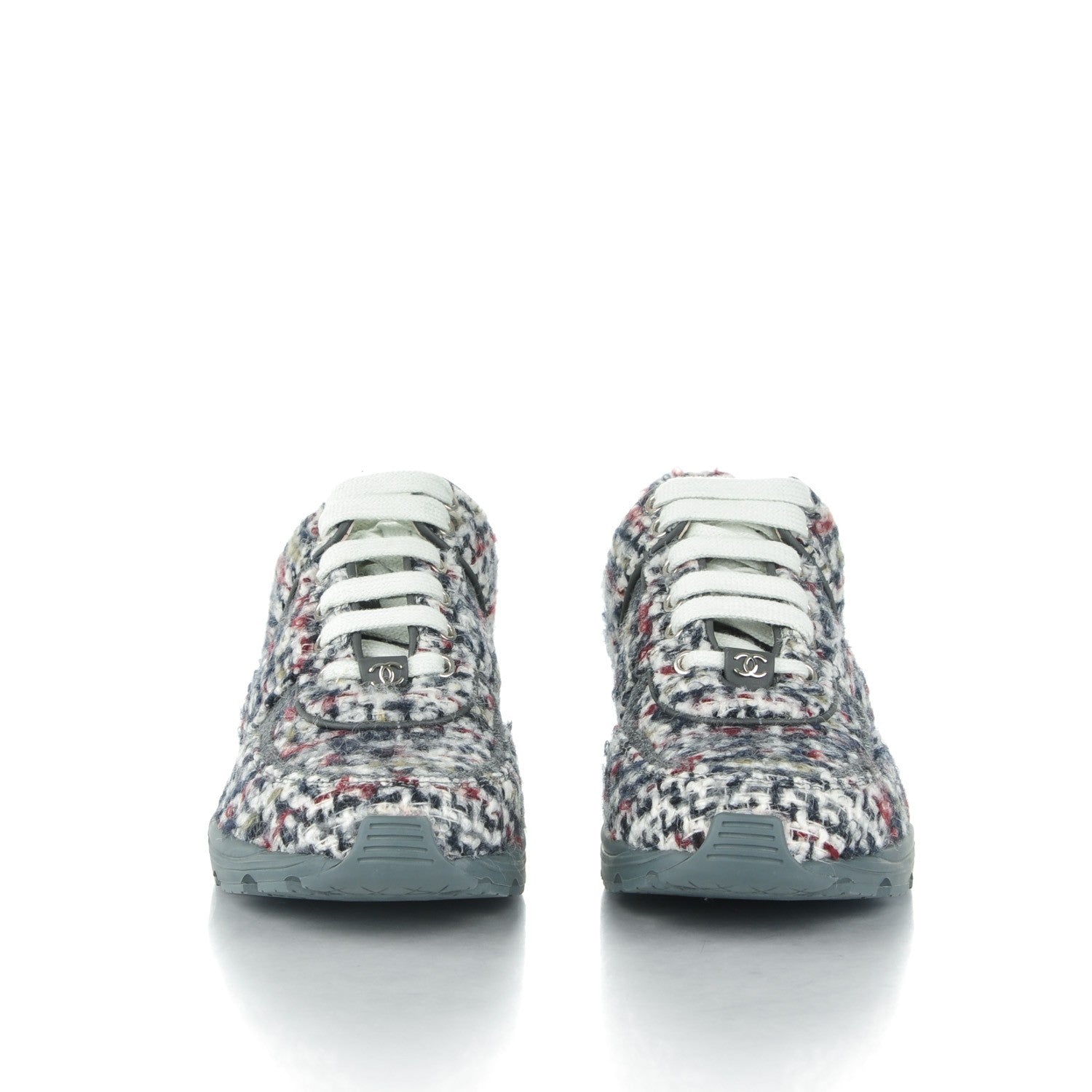 Chanel Tweed Calfskin Sneakers 38 Ecru Navy 2 of 7