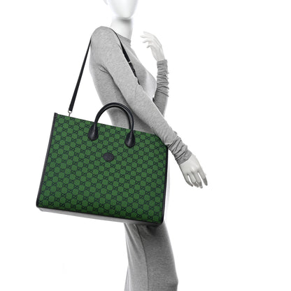 Gucci Monogram Textured Dollar Calfskin Medium Retro Interlocking G Tote Bag Blue Green 2 of 10