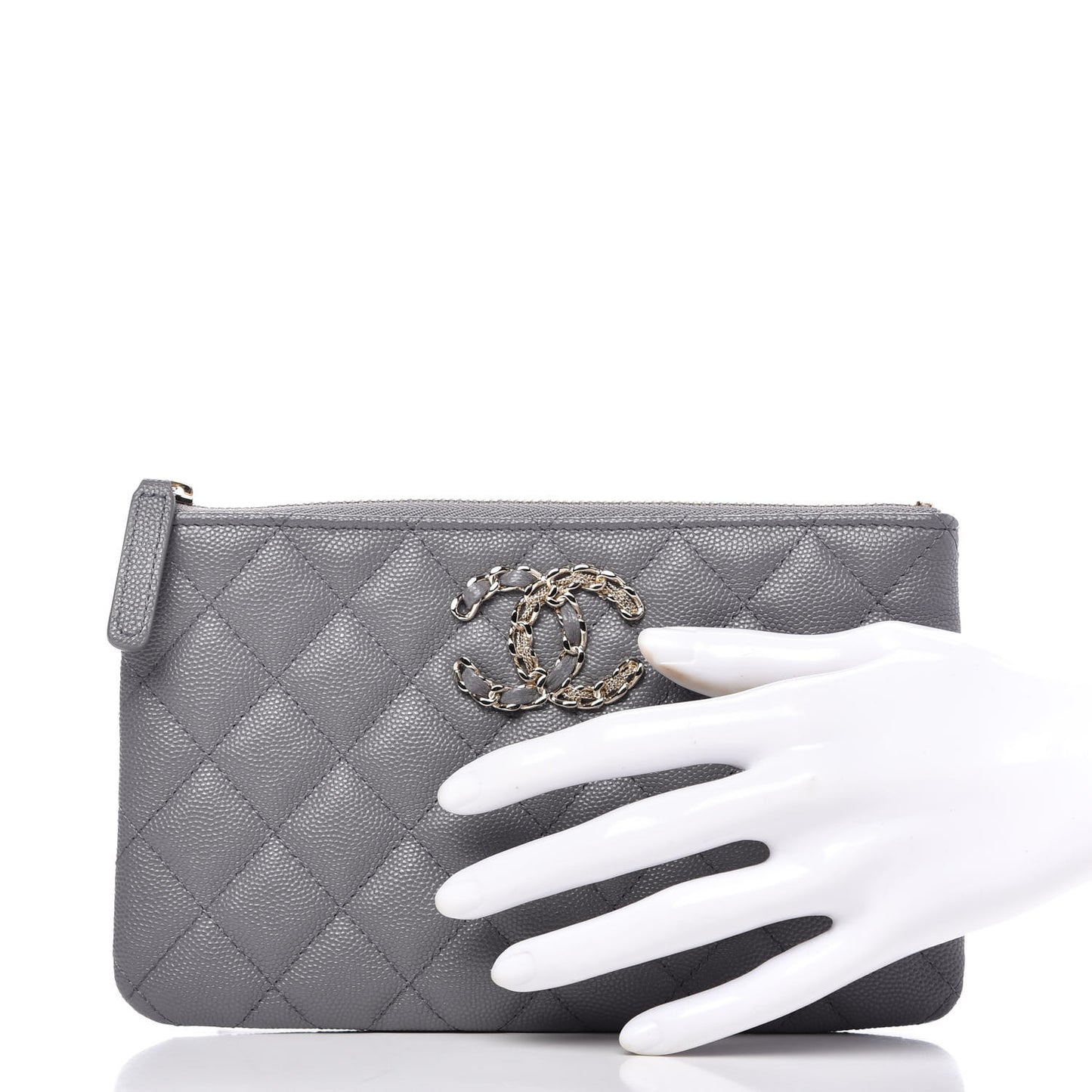 Caviar Quilted French New Wave Small CC Pouch Grey